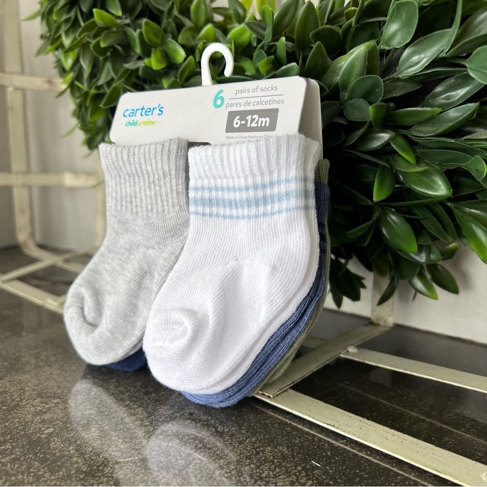 Carter's | Child Of Mine Baby Boy Socks | Variety 6 pk Qtr Crew Rib | 6-12 month - Picture 2 of 9